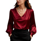 Bubble Sleeve V-neck Satin Blouse Aurélia