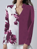 Printed Arrow-head Neck Blouse Long Sleeve Aurélia