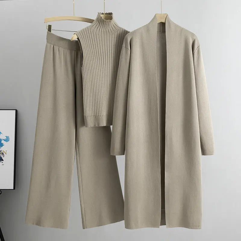 Knitted Vest Long Sweater And Wide-leg Pants 3pcs Suits Aurélia