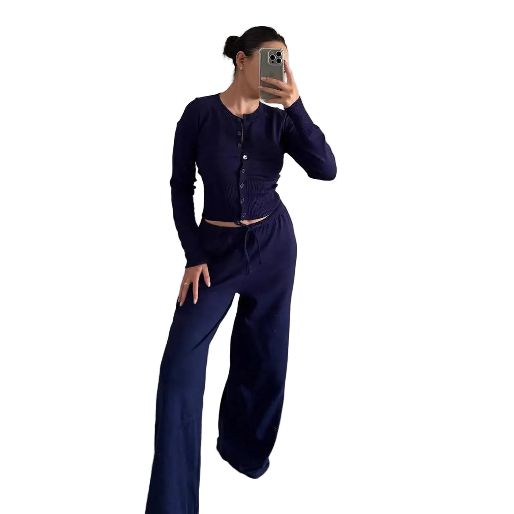 Crew-Neck Button Top And Knitted Pants Aurélia