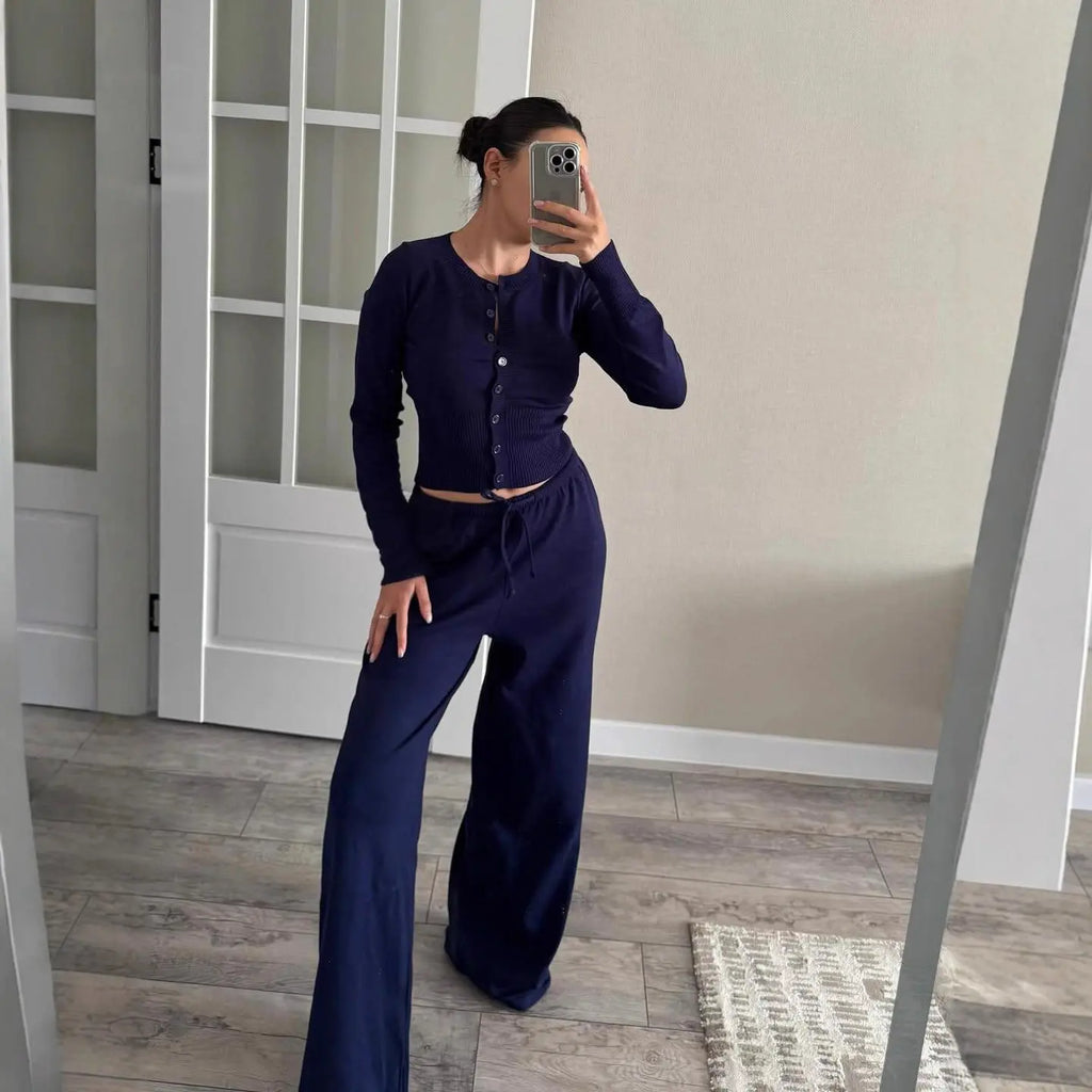 Crew-Neck Button Top And Knitted Pants Aurélia