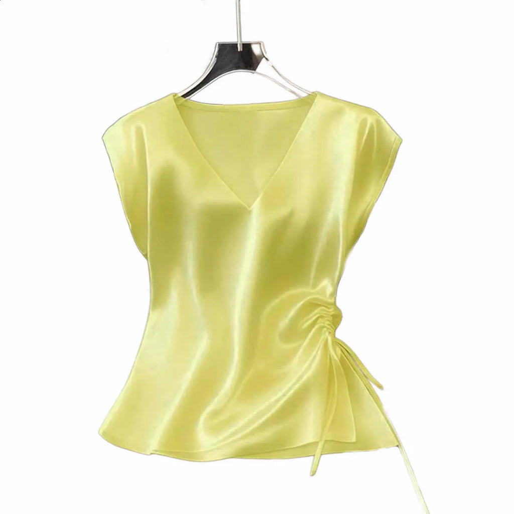 Satin V-Neck Top With Drawstring Hem Aurélia