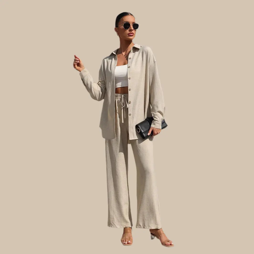 Extra Light Summer Long Sleeve Shirt And Straight Pants Set Aurélia