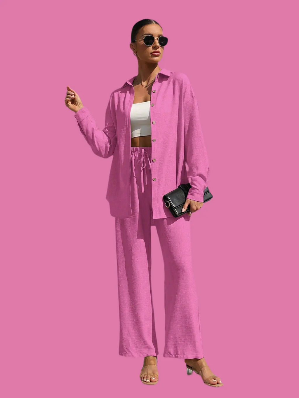 Extra Light Summer Long Sleeve Shirt And Straight Pants Set Aurélia