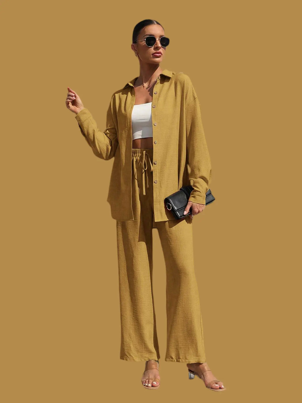Extra Light Summer Long Sleeve Shirt And Straight Pants Set Aurélia