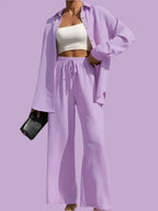 Extra Light Summer Long Sleeve Shirt And Straight Pants Set Aurélia