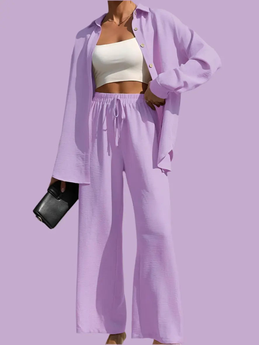 Extra Light Summer Long Sleeve Shirt And Straight Pants Set Aurélia
