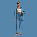Extra Light Summer Long Sleeve Shirt And Straight Pants Set Aurélia