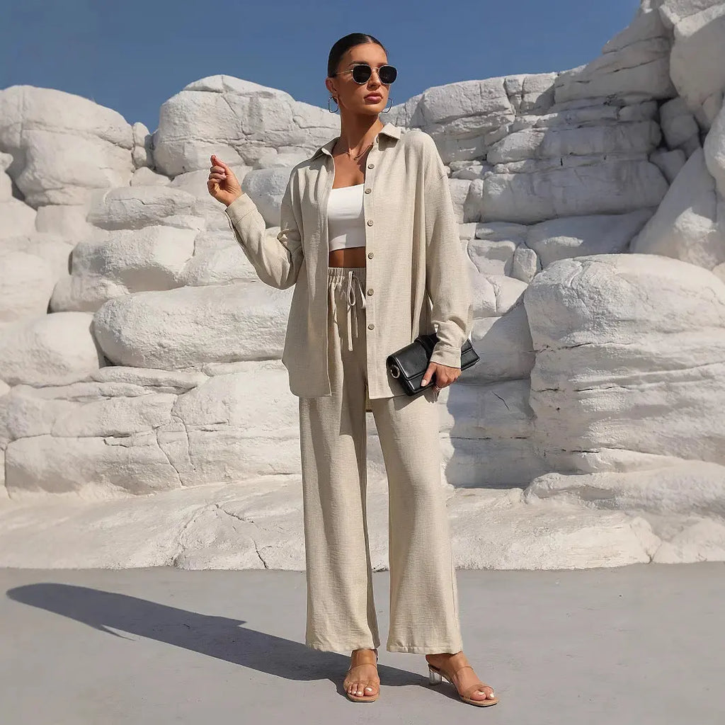 Extra Light Summer Long Sleeve Shirt And Straight Pants Set Aurélia