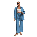 Extra Light Summer Long Sleeve Shirt And Straight Pants Set Aurélia