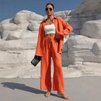 Extra Light Summer Long Sleeve Shirt And Straight Pants Set Aurélia