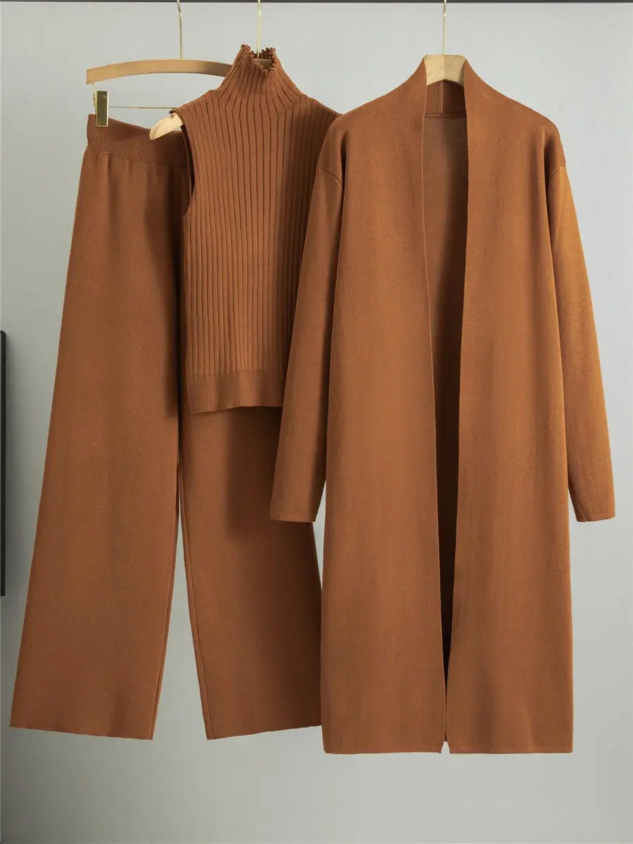 Knitted Vest Long Sweater And Wide-leg Pants 3pcs Suits Aurélia