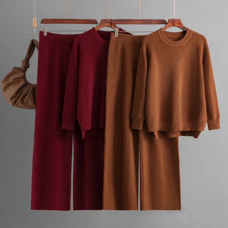 Knit Long Sleeves Top Wide-leg Pants 2pcs Sets Aurélia