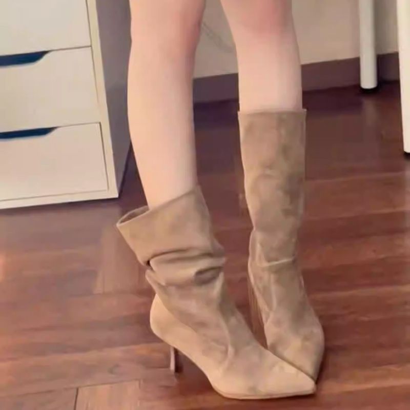 Versatile French Style Mid Calf Stiletto Boots Aurélia