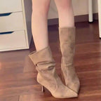 Versatile French Style Mid Calf Stiletto Boots Aurélia