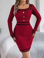 Square Neck Long Sleeve Sweater Dress Aurélia