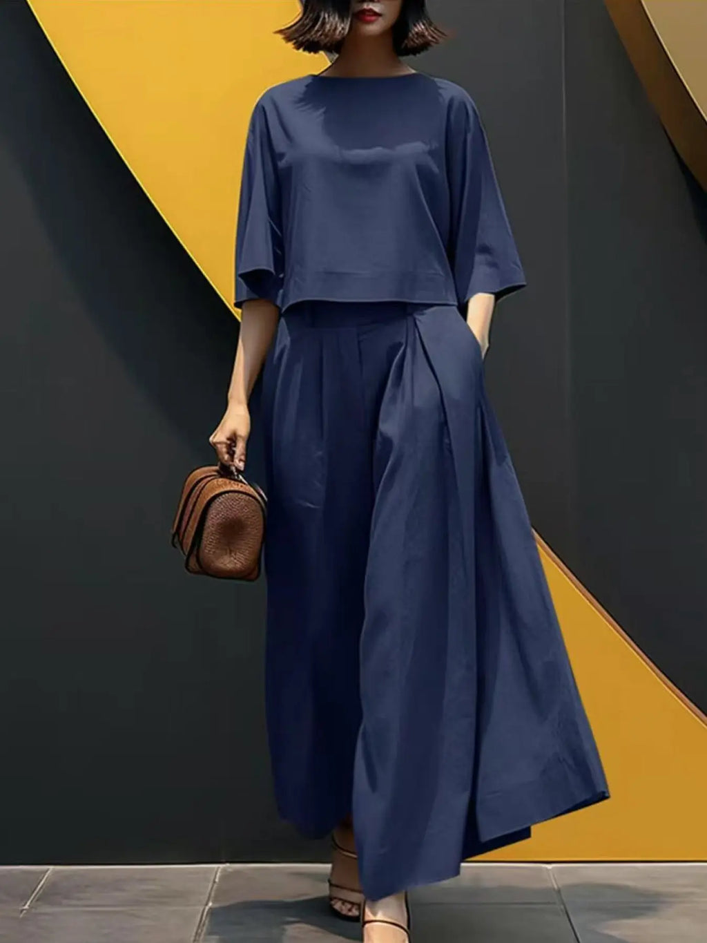 American Style Short Sleeve Top And Wide-Leg Pant Set Aurélia