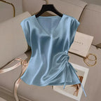 Satin V-Neck Top With Drawstring Hem Aurélia