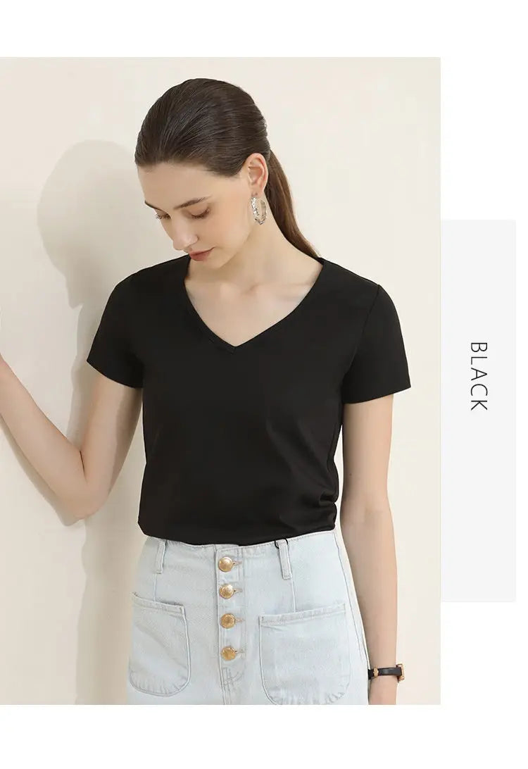 V-neck Short-sleeve Top -100% Cotton Aurélia