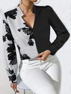 Printed Arrow-head Neck Blouse Long Sleeve Aurélia