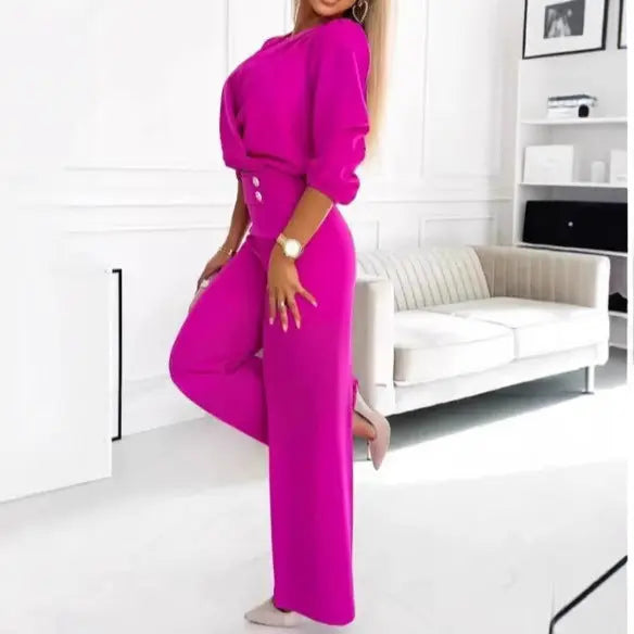 V-neck Top And Two-button Trousers 2-piece Suit Aurélia