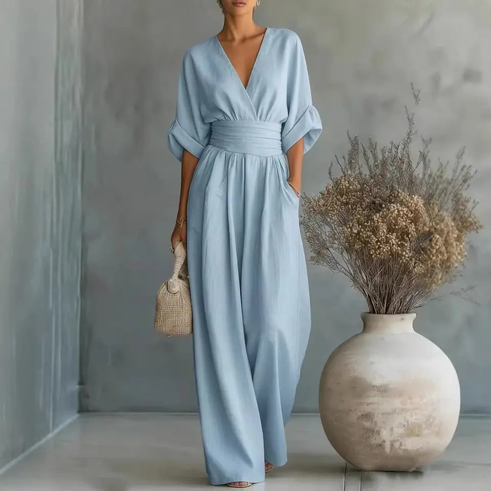 Waist-cinched V-neck Jumpsuit Aurélia