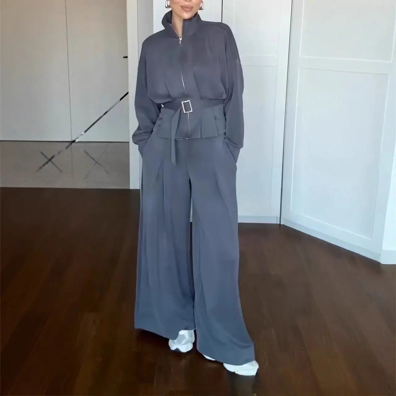 Zipper Jacket Wide-Leg Pants Suit Aurélia