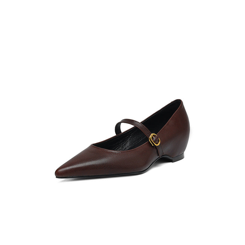 French Retro Sheepskin Pointed Toe Pumps Women's Shallow Shoe Aurélia