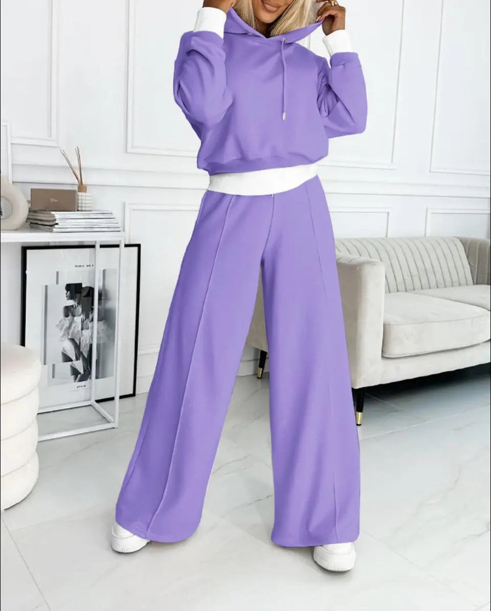 Sporty Hooded Sweatshirt And Drawstring Pocket Trousers Sets Aurélia