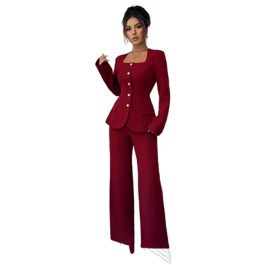 Defined-Waistline Long-Sleeve Top And Wide-Leg Pants Set Aurélia