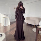 Retro Long-sleeved And High Waist Skirt Set Aurélia