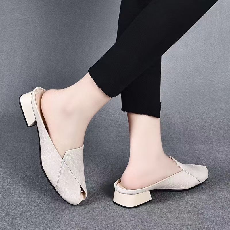 New Summer Women's Peep Toe Thick Heel Fashion Slippers, Soft Leather Outdoor Sandals Aurélia