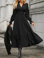 Lantern Long Sleeve V-neck Dress Aurélia