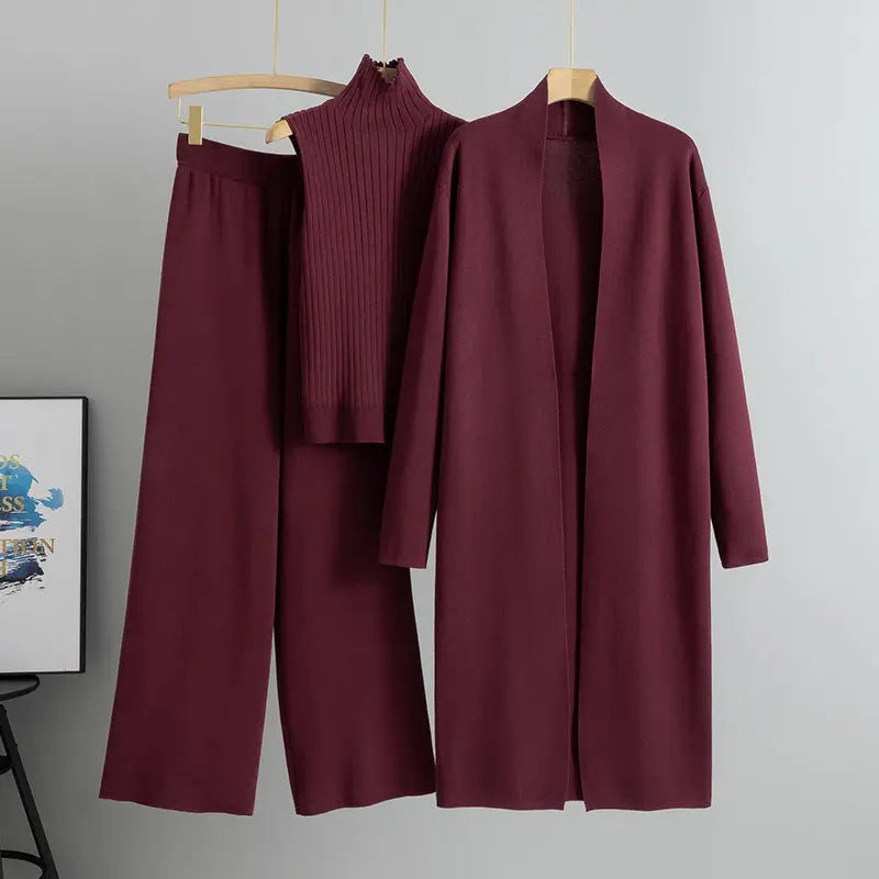 Knitted Vest Long Sweater And Wide-leg Pants 3pcs Suits Aurélia