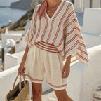 Womens Summer Loose Casual All-Match V-Neck Printed Top Aurélia