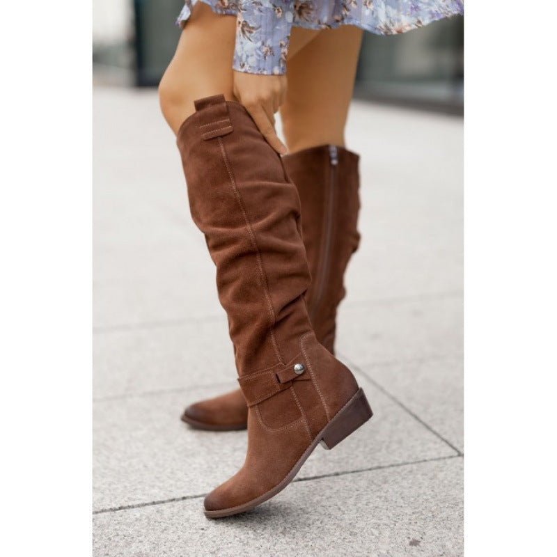 Low-Heel Side-Zip Plus-Size Suede Over-the-Knee Womens Boots Aurélia