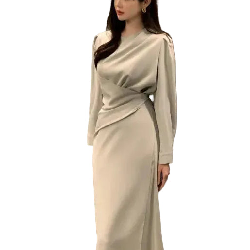 Pleated Long Sleeve Dress Aurélia