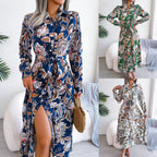 Retro Floral Belted Shirt Dress Ankle-Length Aurélia