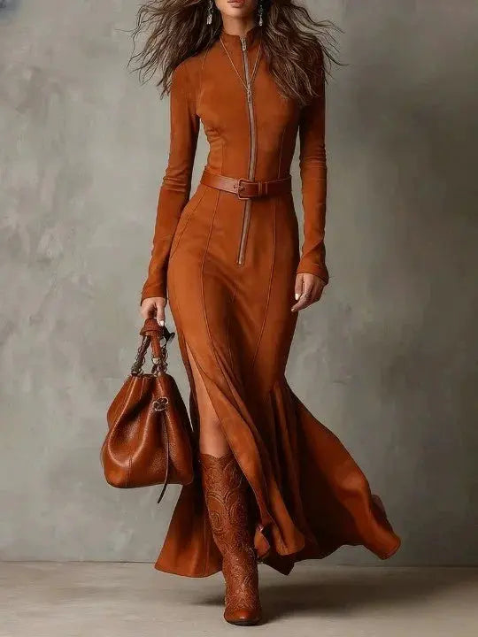 Cowboy Zip Up Split-Side Dress Aurélia