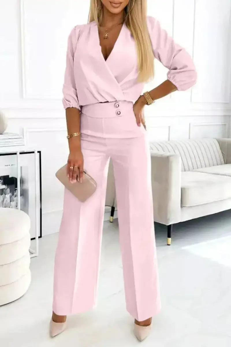 V-neck Top And Two-button Trousers 2-piece Suit Aurélia