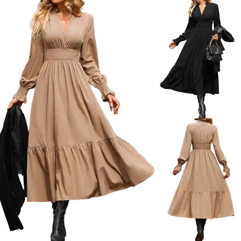 Lantern Long Sleeve V-neck Dress Aurélia