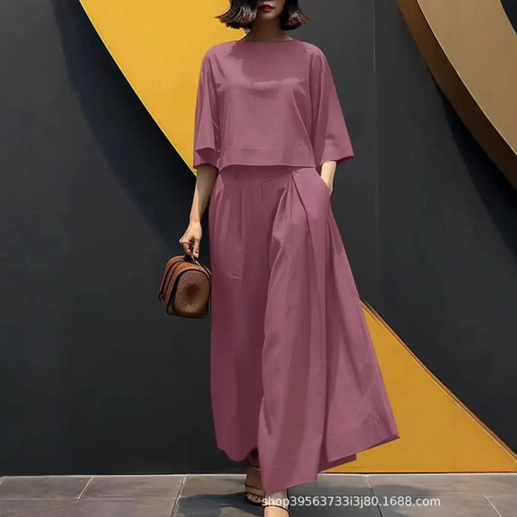 American Style Short Sleeve Top And Wide-Leg Pant Set Aurélia