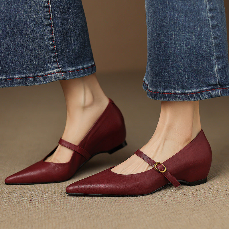 French Retro Sheepskin Pointed Toe Pumps Women's Shallow Shoe Aurélia