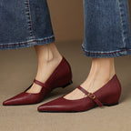 French Retro Sheepskin Pointed Toe Pumps Women's Shallow Shoe Aurélia