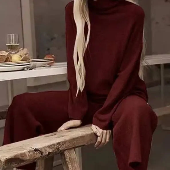 High Neck Sweater And Ankle Length Pant 2-pcs Suits Knitted Aurélia