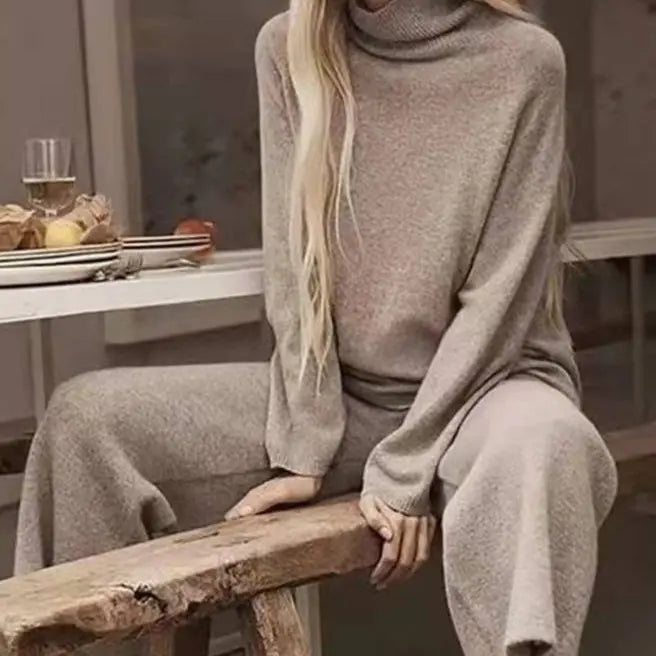 High Neck Sweater And Ankle Length Pant 2-pcs Suits Knitted Aurélia