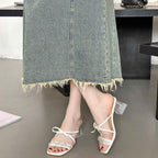 Square Bow Water Diamond Sandals With Exquisite Fairy Style Cool Slippers Aurélia