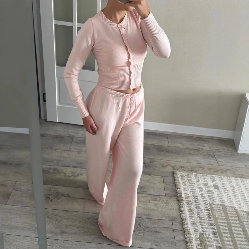 Crew-Neck Button Top And Knitted Pants Aurélia