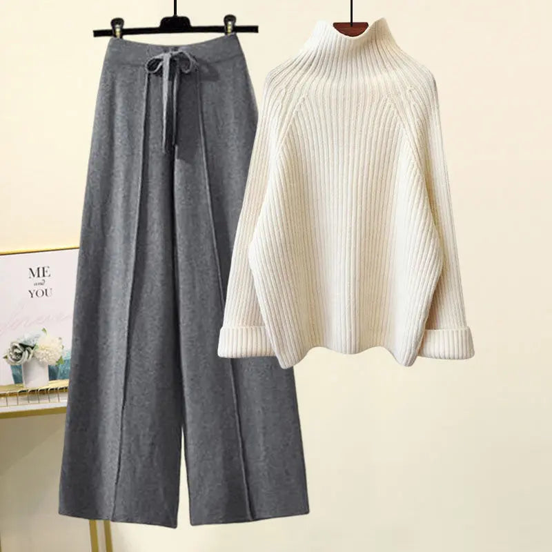 Sweater Lace-up Drooping Wide Leg Pants Suit Aurélia