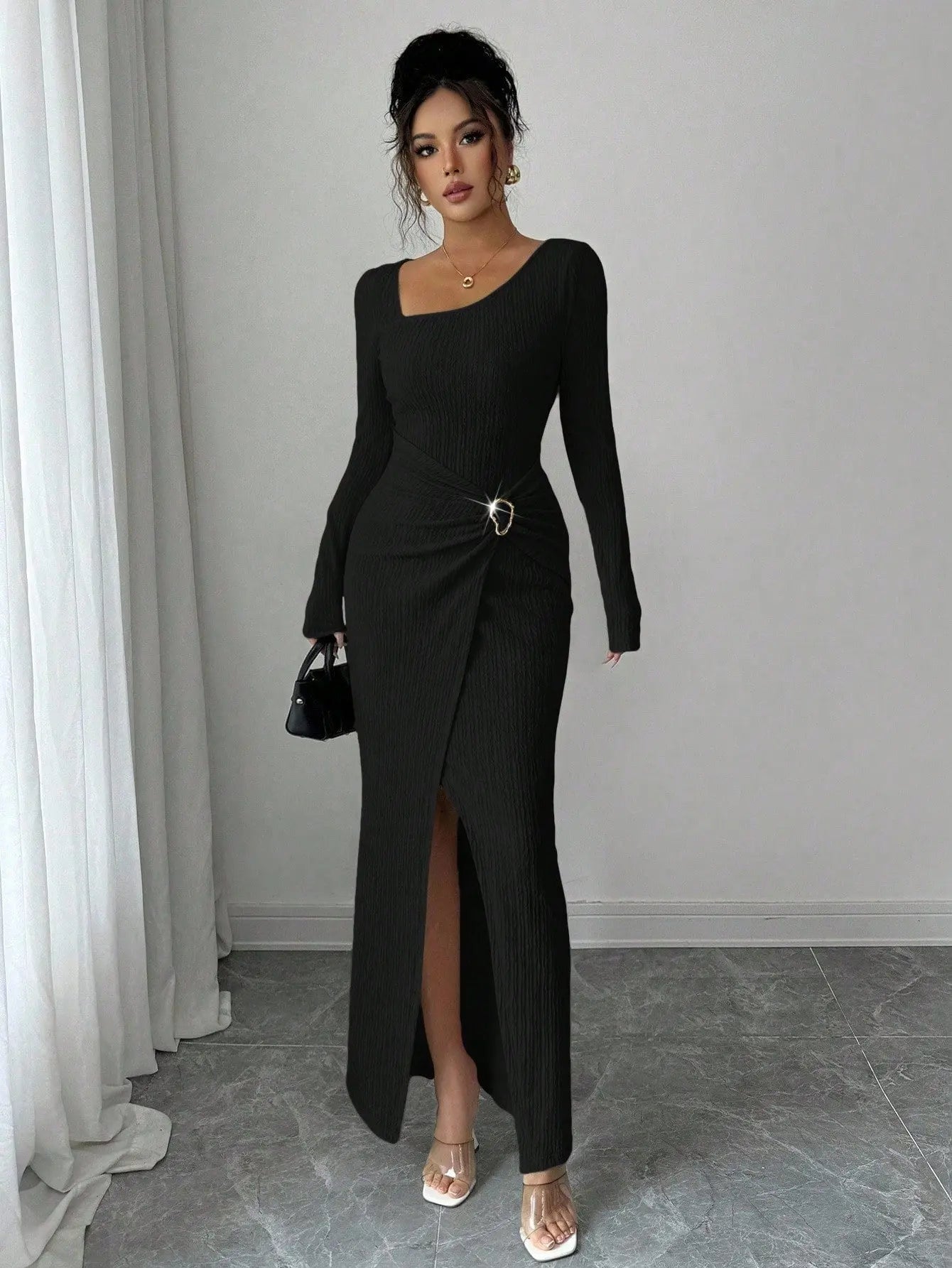 Knitted Texture Long Sleeve Dress Aurélia